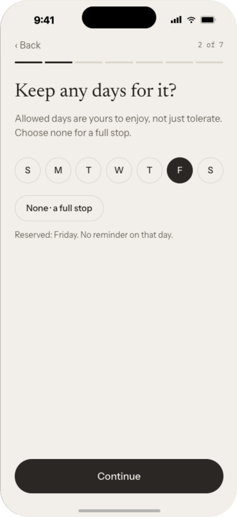 Setup: choose allowed days