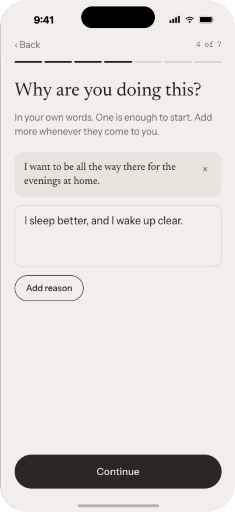 Setup: write your reasons