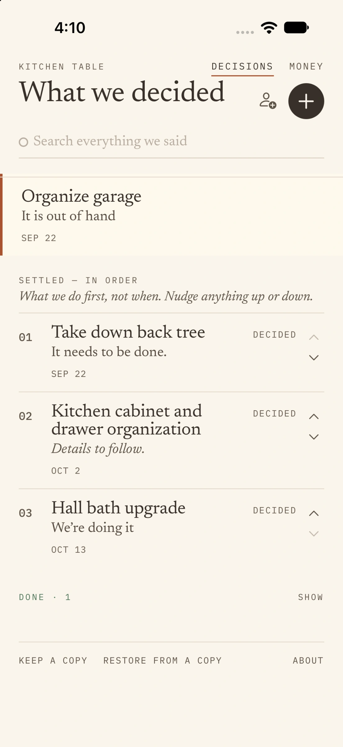 Settled decisions in order, 01 02 03