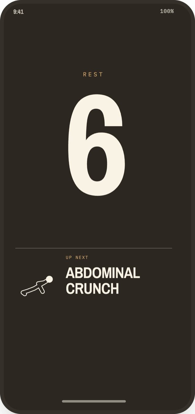 Tidy Round on iPhone, resting between exercises with the next move up.